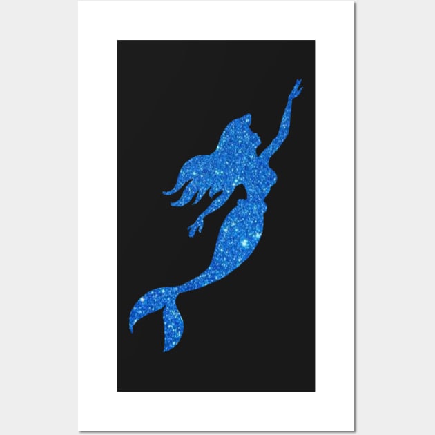 Royal Blue Faux Glitter Mermaid Silhouette Wall Art by Felicity-K